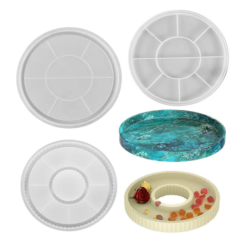 DIY Crystal Resin Round Striped Storage Tray Mold Cement Gypsum Perforated Tray Dish Silicone Mold