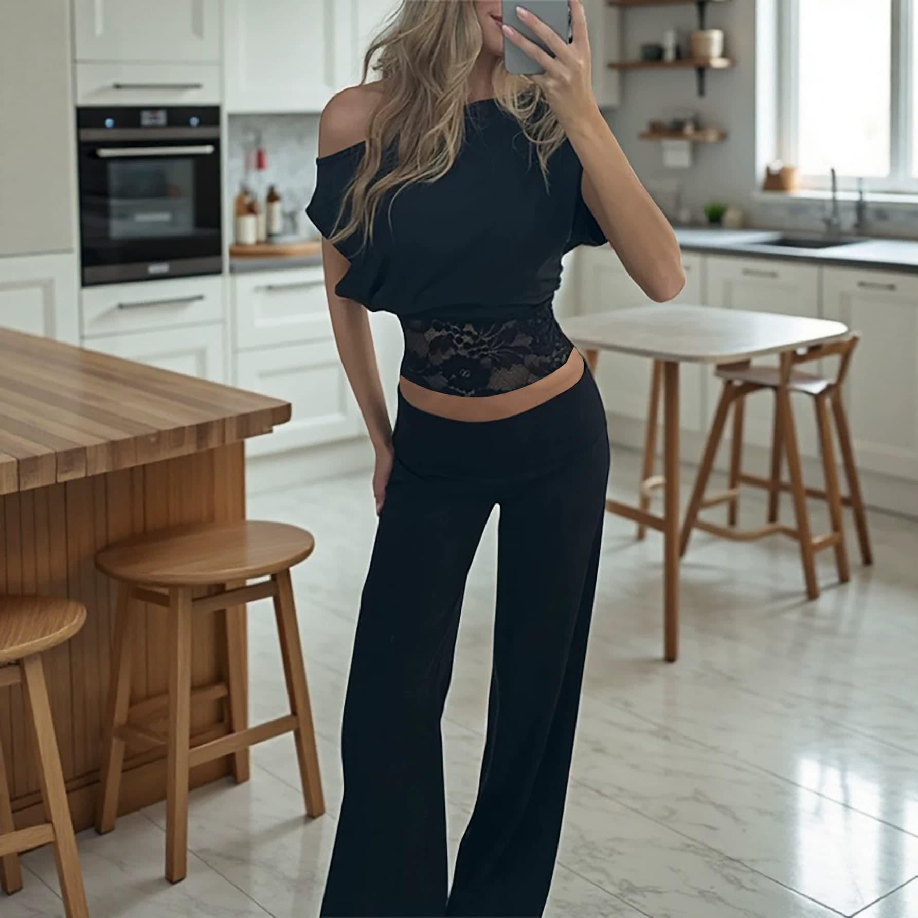 European American Export Sleeveless Top Sexy Lace Patchwork Off-Shoulder Top Solid Color Design Cross-Border Women's Clothing Wholesale