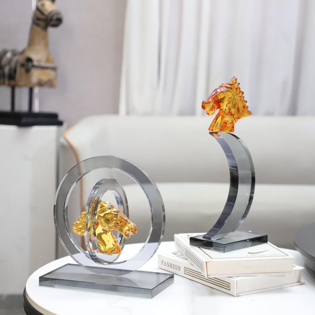 Nordic Creative Geometric Crystal Horse Head Sculpture Decorative Ornaments Living Room Bedroom Hallway Study Soft Home Accessories