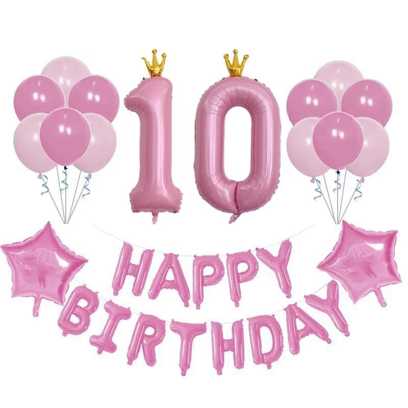 Girl's 12th Birthday Pink Balloon Scene Decoration Photo Backdrop for Kids' 10th Birthday Party