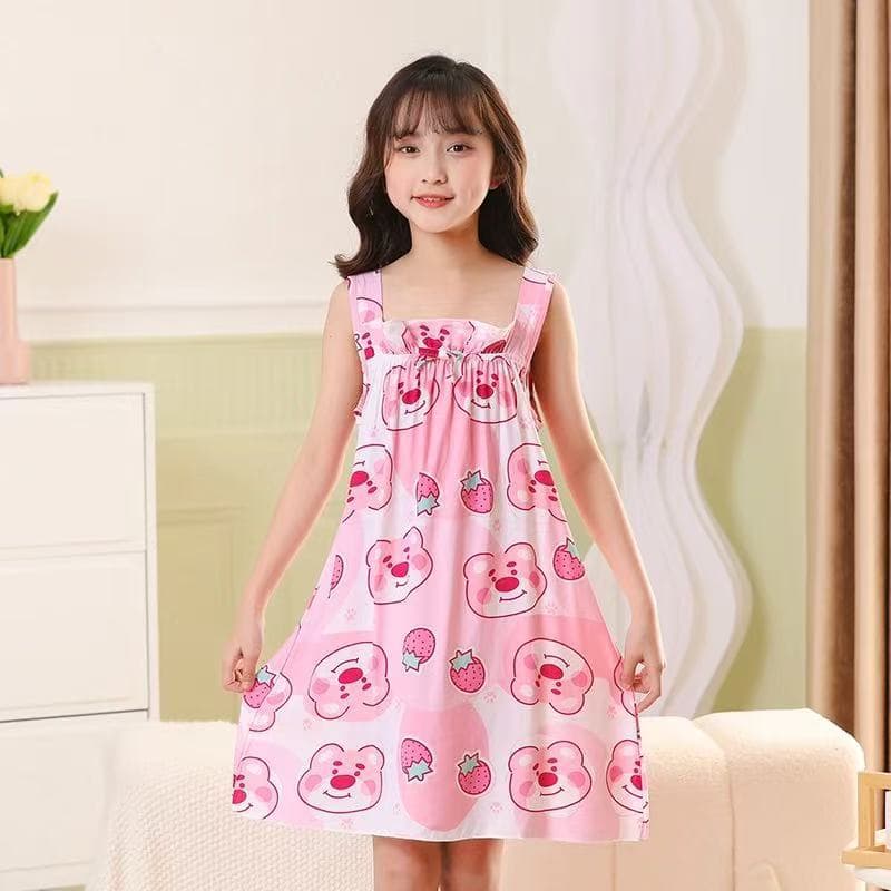 Summer Kids Nightgown Thin Cotton Silk Princess Halter Dress Girls Sleep Dress Little Girl Sleeveless Pajamas Homewear