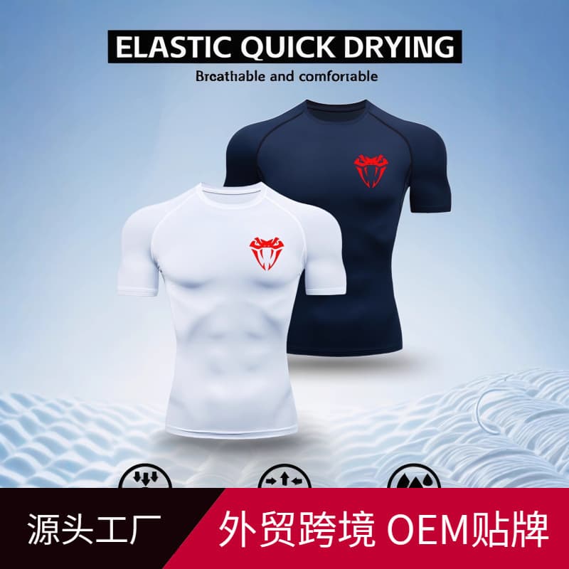 2D Printed T-Shirt Men's Summer Two-Piece Sportswear Running T-Shirt Elastic Quick-Drying Sports Top Sports Fitness Shirt Men