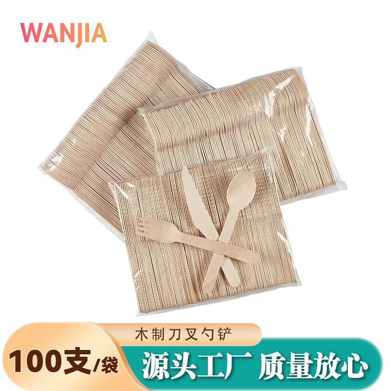 Disposable Long Handle Wooden Spoon, Wooden Fork, Knife, Spoon for Dessert, Cake, Ice Cream, Biodegradable Birch Cutlery