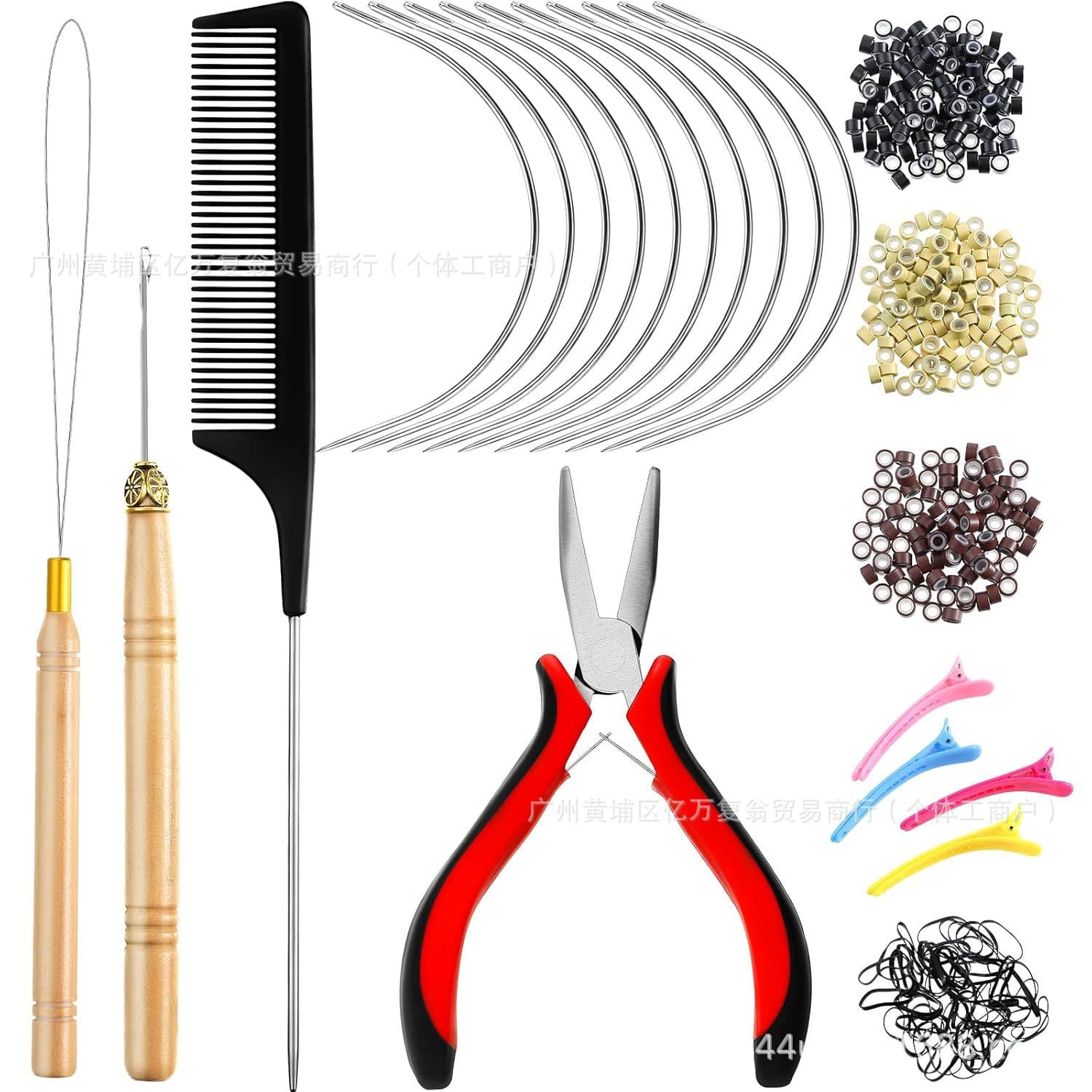Hair Extension Tools Kit Silicone Hair Extension Rings Pliers Crochet Hook Hair Extension Tool Set