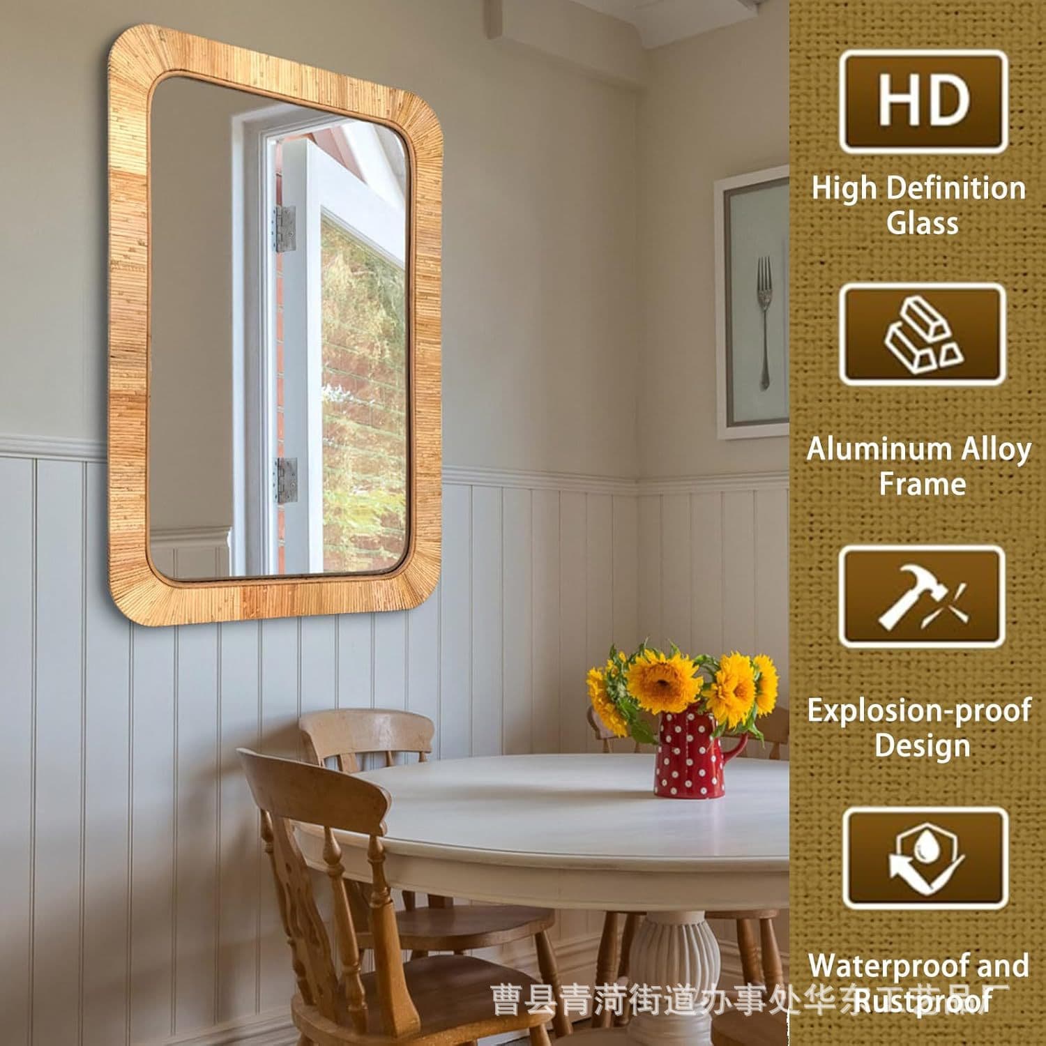 Wooden mirror frame square bathroom wash mirror frame background decorative picture frame solid wood large picture frame