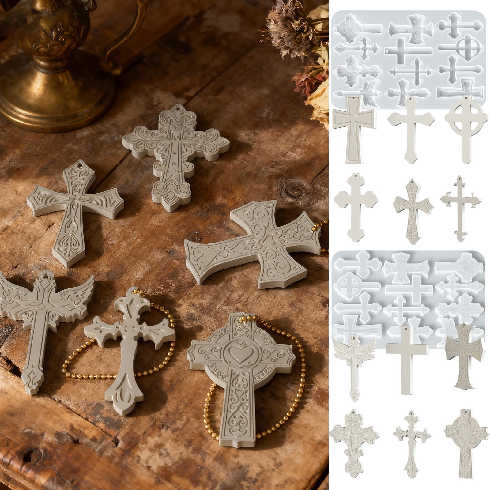 12 consecutive cross pendant silicone mold diy plaster resin retro pendant decorative ornaments wholesale