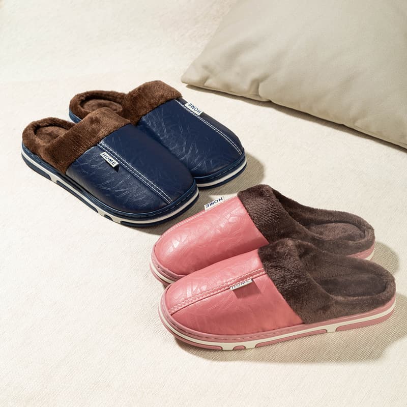 Waterproof Cotton Slippers for Women Winter Indoor Home Warm Plush Cotton Shoes for Men Anti-Slip Couple Wool Slippers Thick Sole Home Use