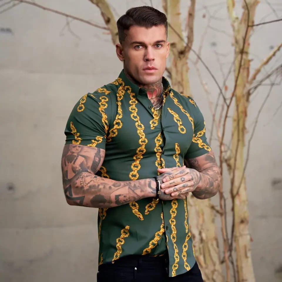 Cross-border Men's Vintage Fashion Print Shirt Hawaiian Casual Short Sleeve Shirt for Men Summer