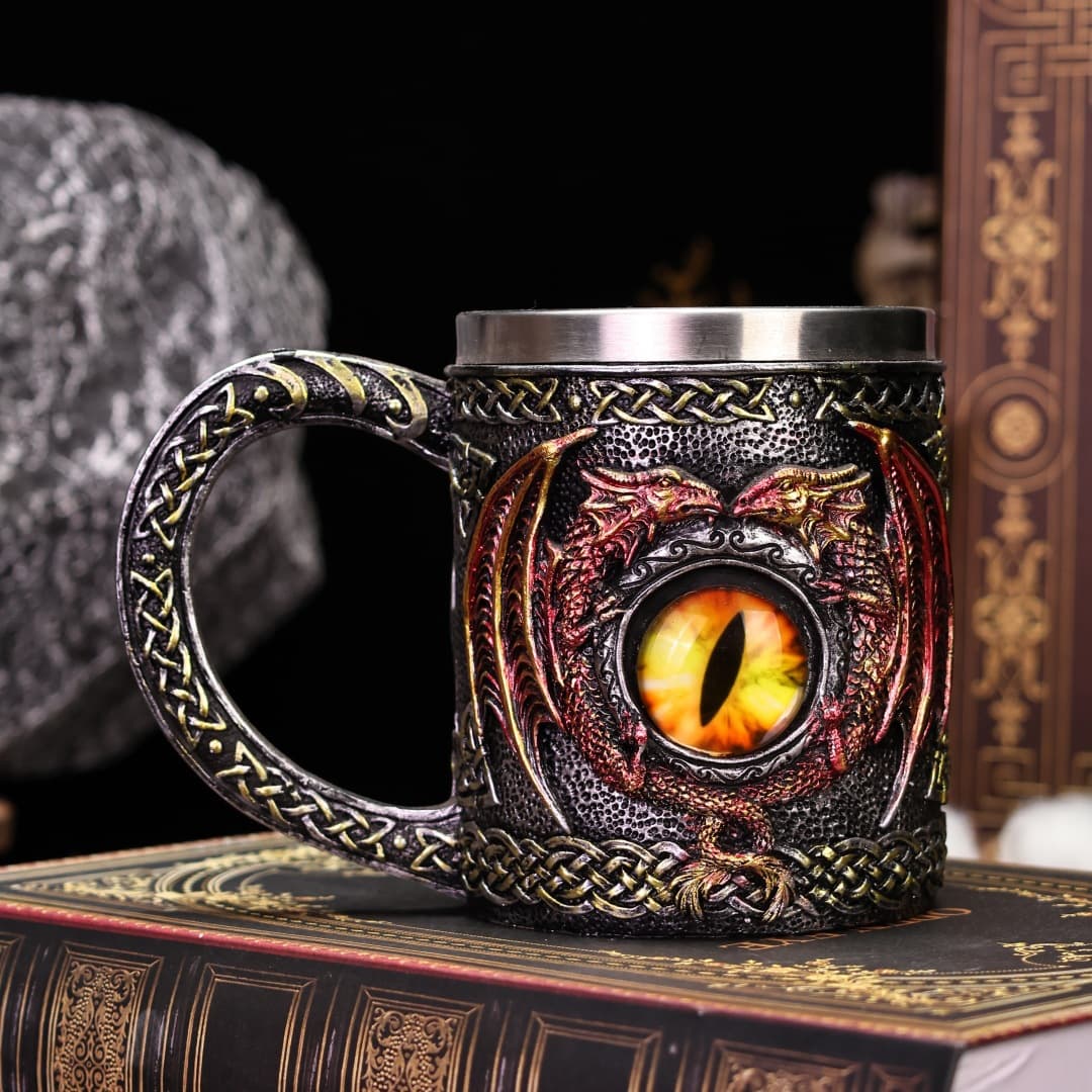 Manufacturer cross-border medieval retro dragon eye beer mug 3D three-dimensional color personalized resin stainless steel mug