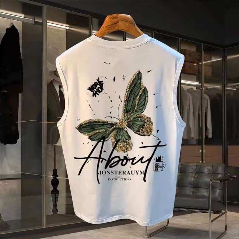 Sleeveless T-Shirt Men 2025 Summer Loose Vest Tank Top Ins Fashion Fitness Basketball Trendy Print Top