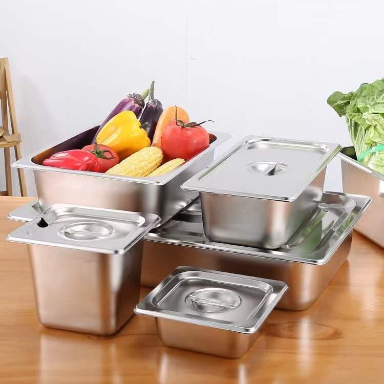 304 Stainless Steel Portion Container with Lid, Rectangular Box for Hot Pot Display Cabinet