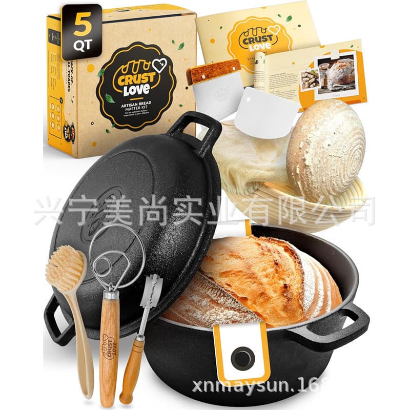 Amazon Cast Iron Dutch Oven Bread Baking 17-Piece Set, Bread Baking Supplies, Banneton Bread Basket