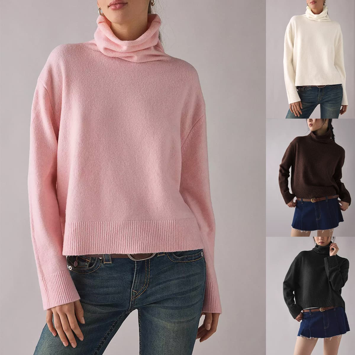 2026 Fall/Winter New Arrival TikTok Amazon Cross-Border Best-Selling Pullover Knit High Neck Solid Color Versatile Women's Sweater