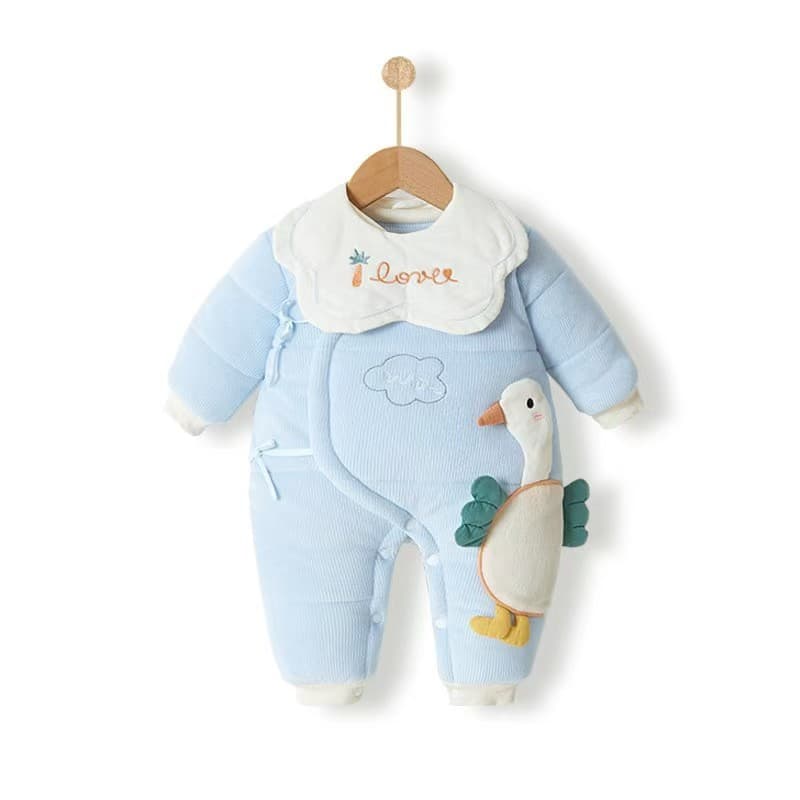 Baby Autumn Winter New Thickened Romper Infant Cotton Padded Warm Crawling Suit Boys Girls with Bib Bodysuit