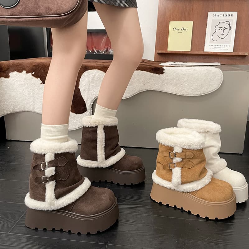 Northeastern heightening warm thick-soled snow boots for women 2025 new winter hot style retro plus velvet thickened cotton shoes