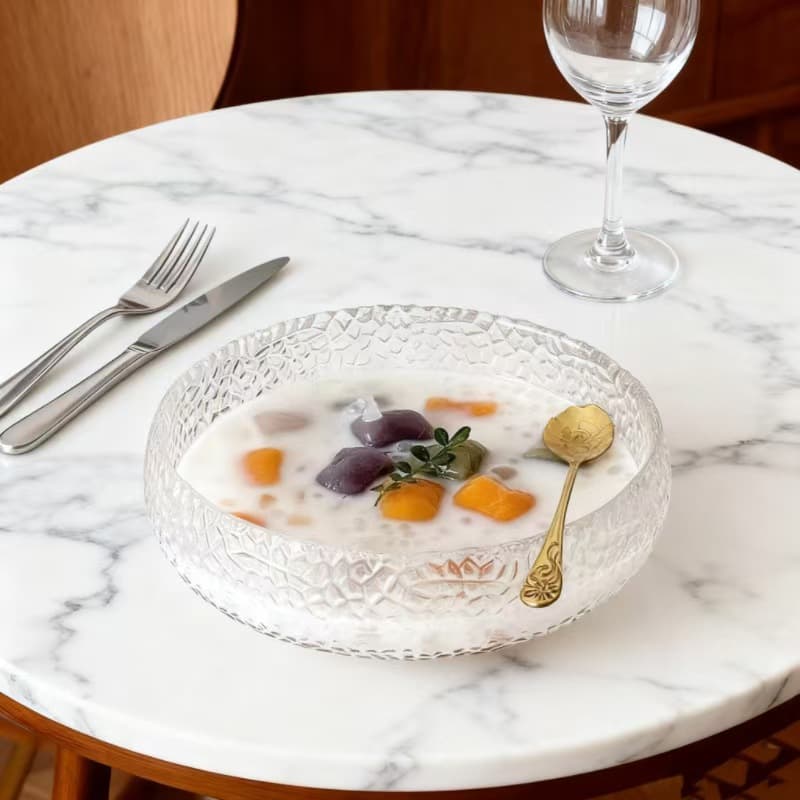 Japanese Hammered Glass Bowl with Gold Rim, Fruit Salad Bowl, Home Luxury Dessert Bowl, Ice Cream Breakfast Bowl