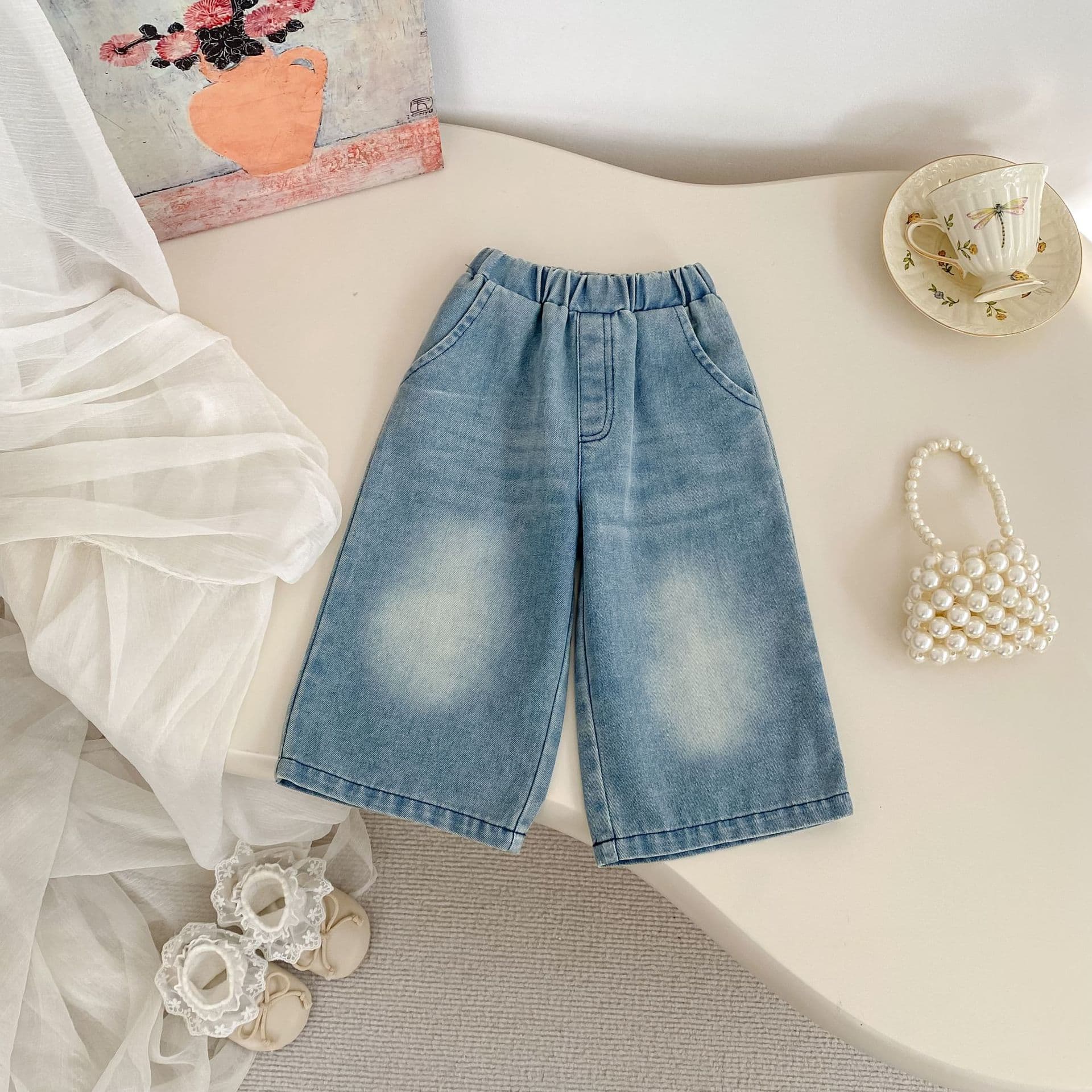 Children's Jeans for Spring and Fall 2026 New Style Versatile Distressed Straight Wide Leg Pants Long Pants Outerwear