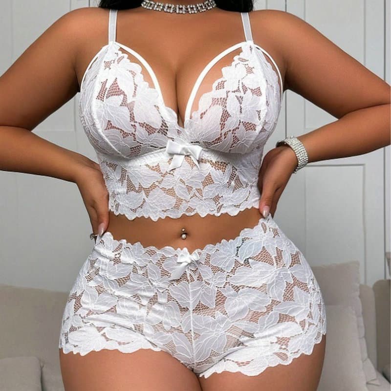 European and American Lingerie Lace Hollow Out See-Through Sexy Sleepwear Non-Wire Plus Size Breathable Bra