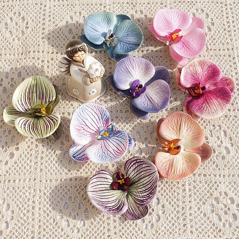 Silicone Cotton 3D Printed Butterfly Orchid Flower Head (Small) Artificial Flower Gift Decoration Exquisite Wedding DIY