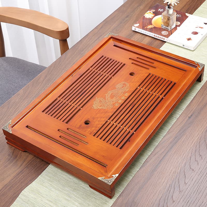 Harmony Brings Good Fortune Solid Wood Tea Tray, Medium-sized Drawer-style Drainage Kung Fu Tea Set Tray, Water Catchment Tray, Wholesale Tea Table