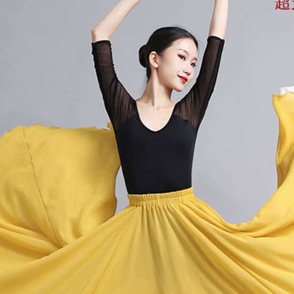 Modern Dance Mesh Base Top Ballet Practice Top Long/Short Sleeve Dance Top Bodywear Stretch Mesh Trim