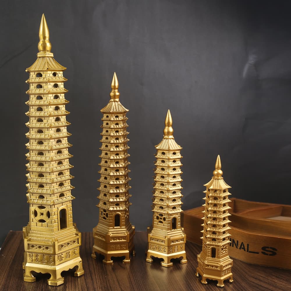 Brass Wenchang Pagoda Ornament Copper Nine-Story Thirteen-Story Office Desk Decoration 13-Layer Large