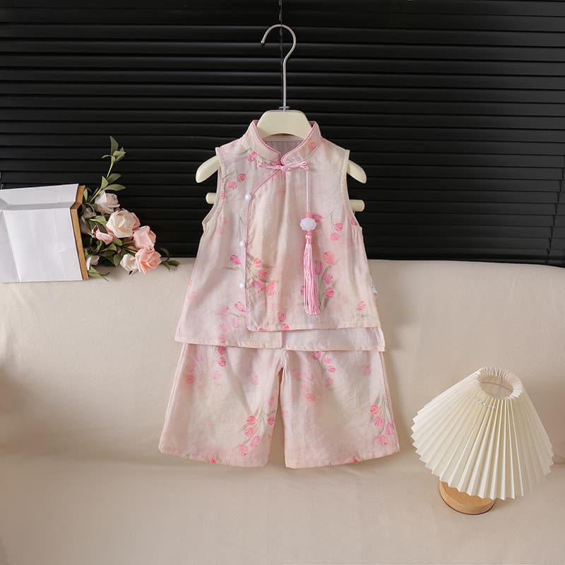 Korean Tulip Chinese Suit Retro Chinese Style Girls Floral Summer Hanfu Pullover