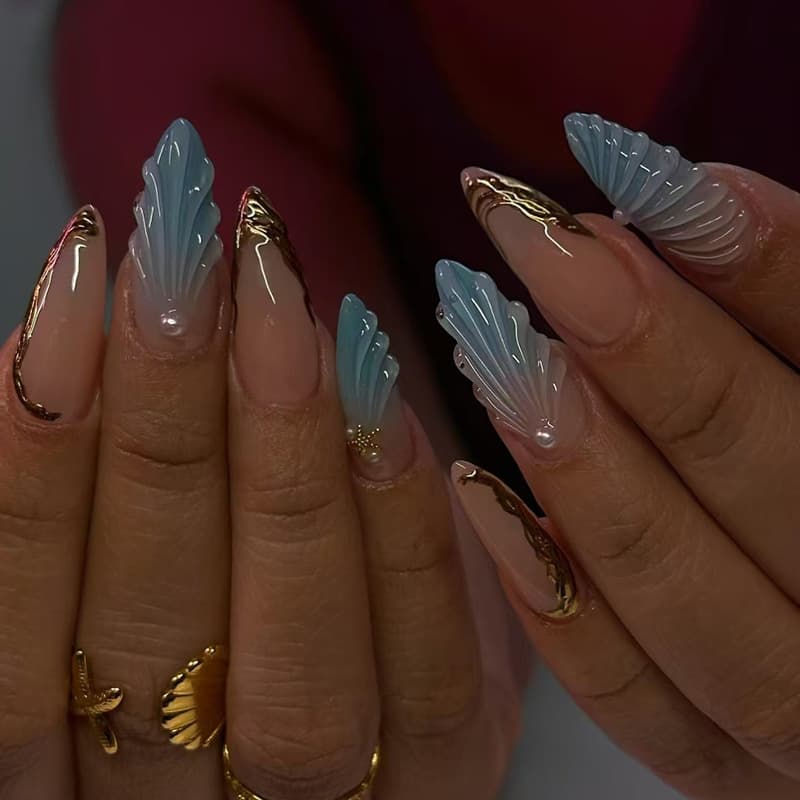 Premium 3D Shell False Nails Detachable Almond Shape Rhinestone Nail Tips 24pcs Wholesale