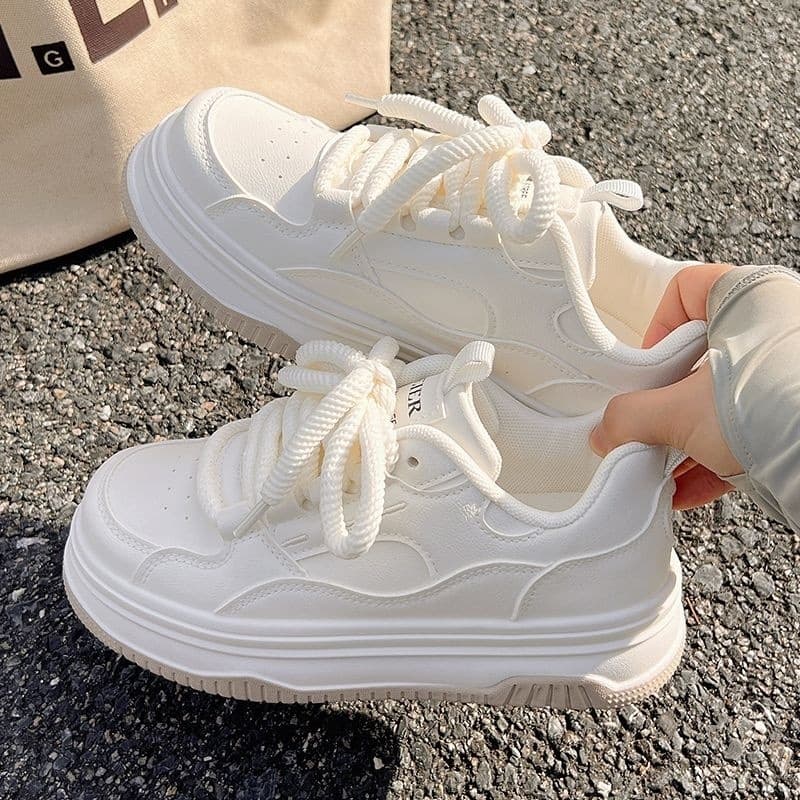 Soft White Casual Sneakers for Women 2025 New Autumn Chic Platform Thick Sole Sneakers