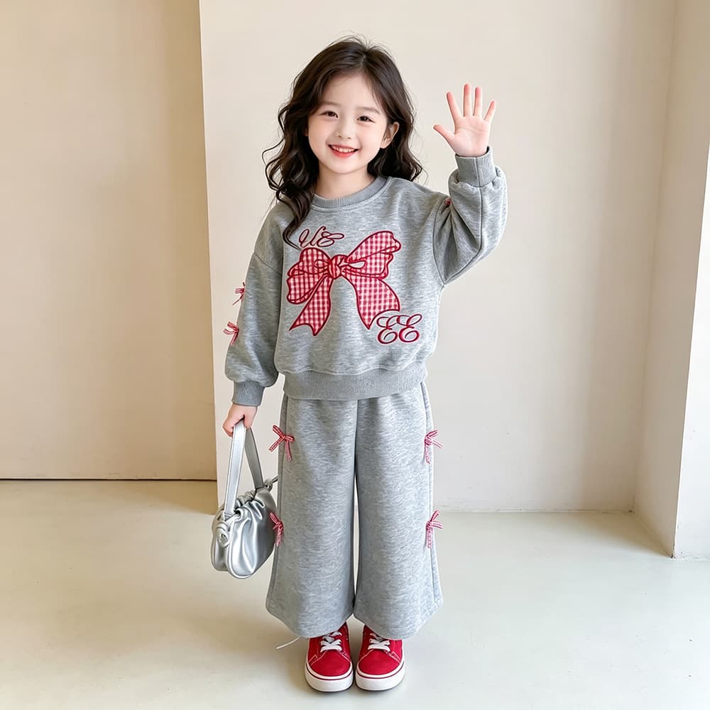 2026 New Girls Baby Bow Spring Autumn Kids Set Sweet Casual Girls Comfortable Sport Two-Piece Children's Clothing