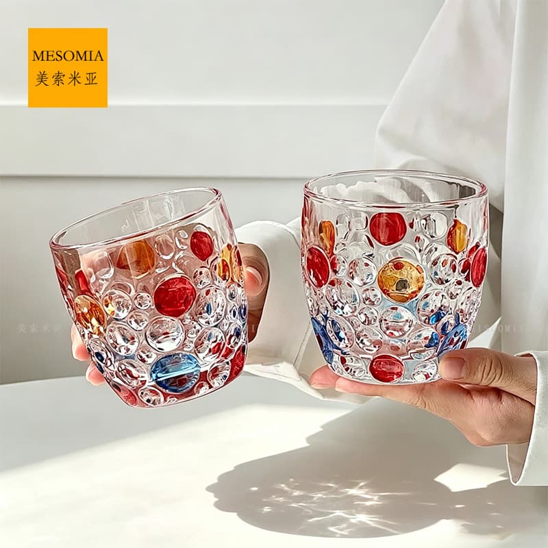 Ins-Style Colorful Beaded Dot Cup Creative Glass Cup Niche Design Whiskey Glass Premium Feel Juice Coffee Cup