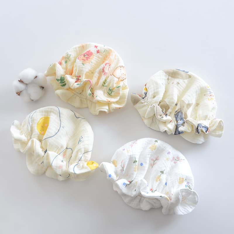 Infant hat for spring/summer, pure cotton fontanel protection 0-12 months, newborn thin cute sun shade pullover cap