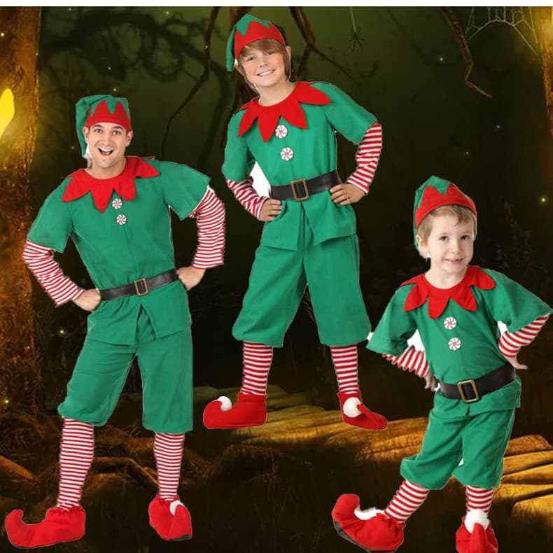 Christmas Adult Children Party Masquerade Elf Set Velvet Clown Hat Halloween Performance Costume