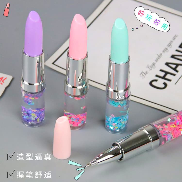 Sensitive creative stationery Internet celebrity girl heart lipstick gel pen cute student water pen ins wind sand pen