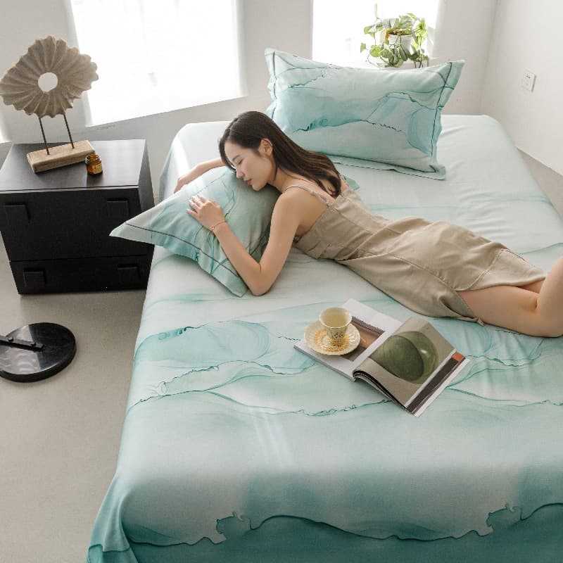 Lyocell Tencel Bamboo Fiber Mat, Light Luxury High-End Summer Cooling Sheet Soft Mat, Air-Conditioning Mat Machine Washable