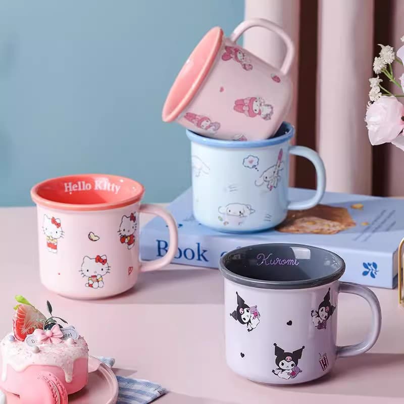 Sanrio Ceramic Straight Cup with Rolled Rim, Cute Cartoon Mug for Men and Women, Drinking Cup, Birthday Gift