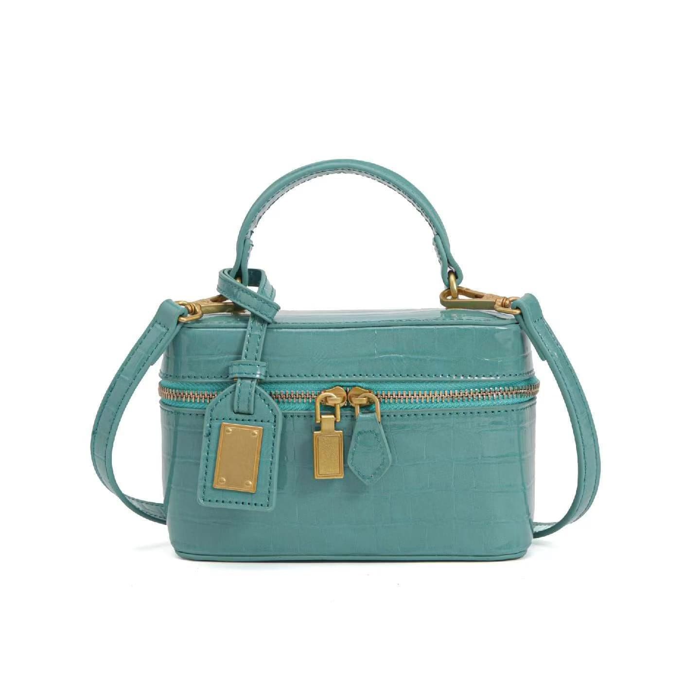 Cross-border niche design box cosmetic bag imitation crocodile pattern fashion bucket bag mini trendy shoulder crossbody bag