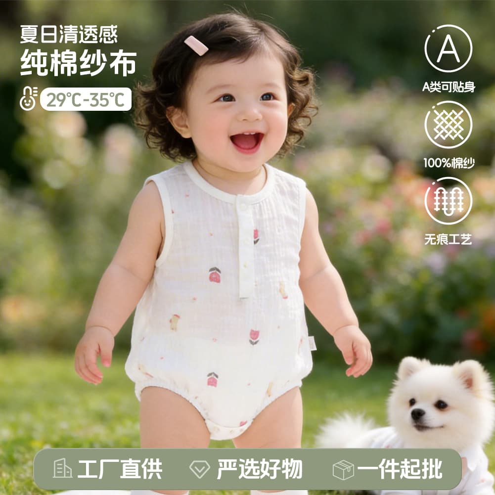 Baby Summer Clothes Pure Cotton Breathable Gauze Triangle Romper Bodysuit Infant Thin Summer Baby Bodysuit