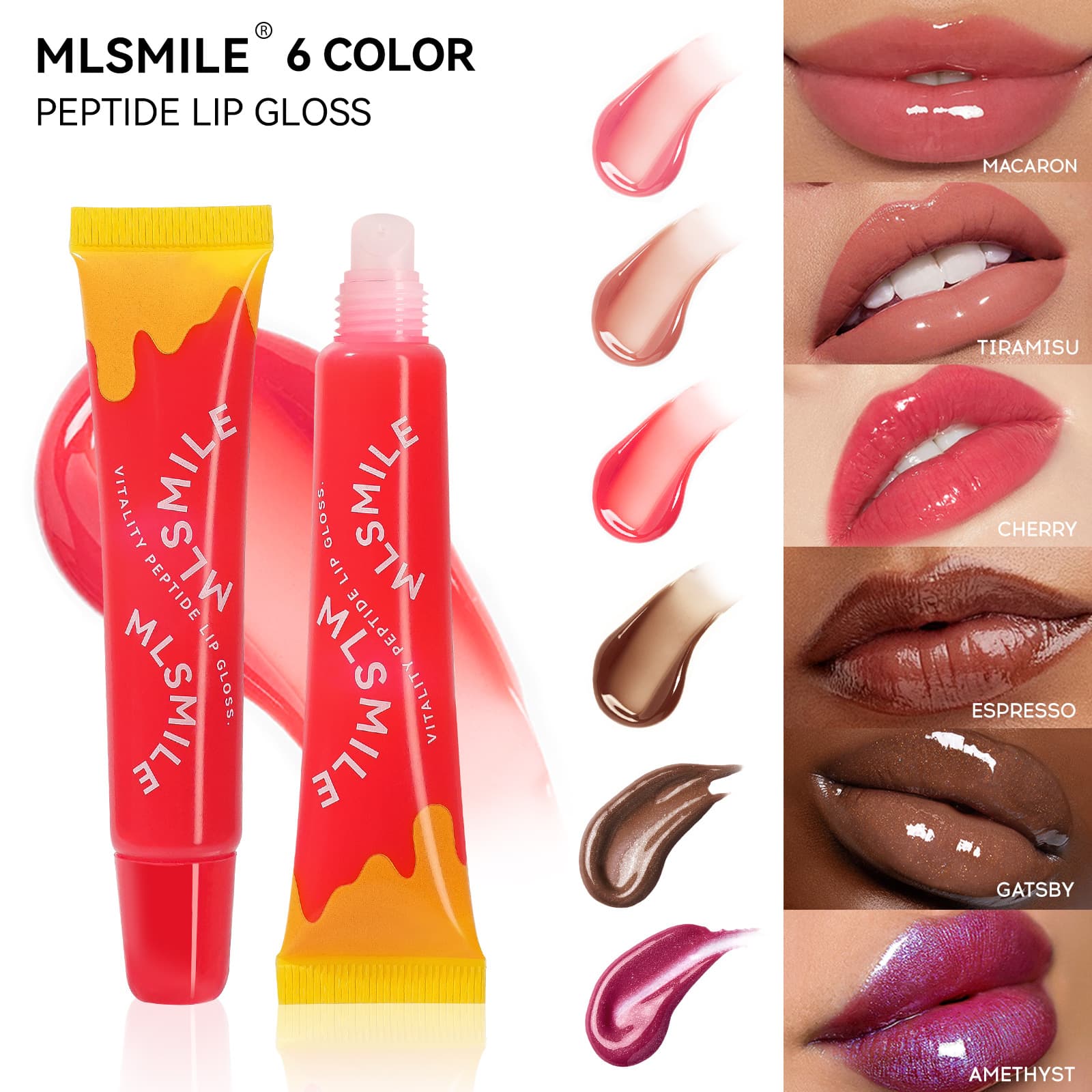 MLSMILE Cross-Border Tube Lip Gloss Liquid Lip Gloss, Plumping Lip Gloss Moisturizing Lip Balm Transparent Water-Gloss Lip Glaze