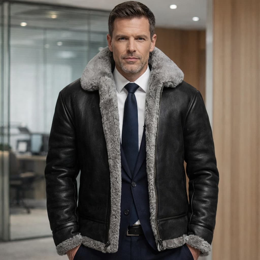 Boutique Leather Coat Medium-Length Zippered PU Overcoat Winter Warm Thickened Fur Collar European American Style