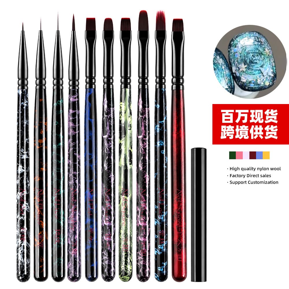 Export Nail Brush Set Painted Wood Handle Gel Brush Square Round Brush Liner Brush Function Brush Lace Sweep Brush