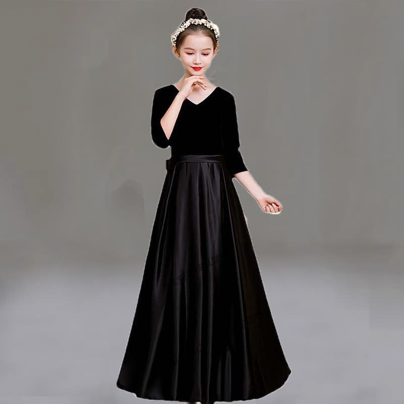 Children's Velvet Piano Performance Dress for Girls, Birthday Princess Dress, Student Host Solo Choir Costume Wholesale