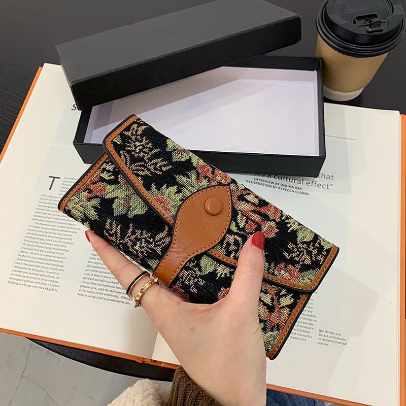 Women's Long Wallet 2025 New Style Multi-Card Slot Large Capacity Canvas Buckle Tri-Fold Clutch Purse Wholesale