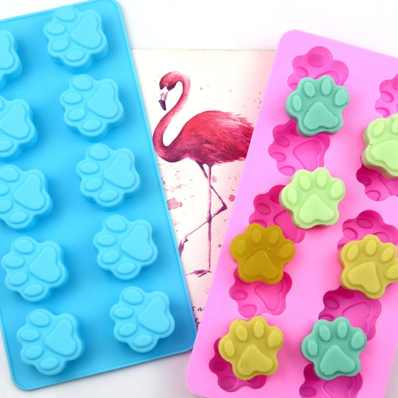 Minghao 10-Piece Cartoon Kitten Paw Bear Paw Silicone Soap Mold Cold Process Soap Mold Silicone Chocolate Baking Mold