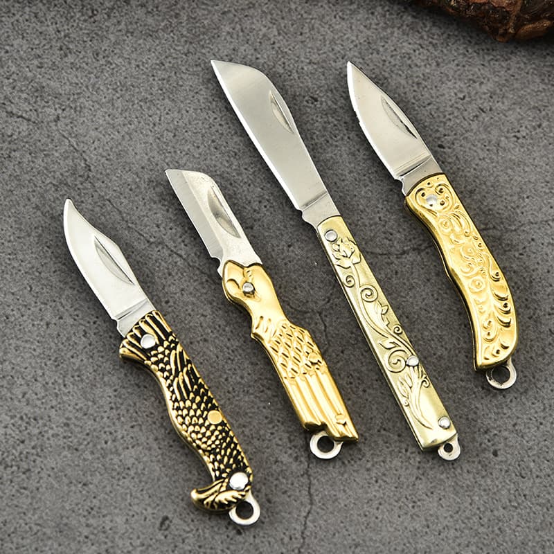 Manufacturer Direct Stainless Steel Portable Handmade Brass Mini Pocket Knife Keychain, Small Folding Knife for Easy Carry