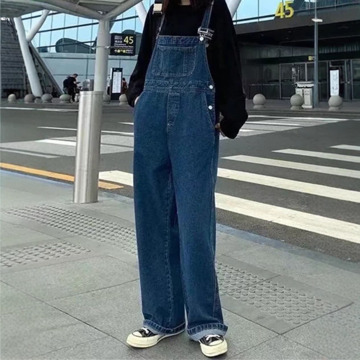 Women's Denim Overalls Autumn New Korean Style Loose Fit Age-Defying Wide-Leg Pants Student Slimming Jumpsuit Long Pants Cross-Border