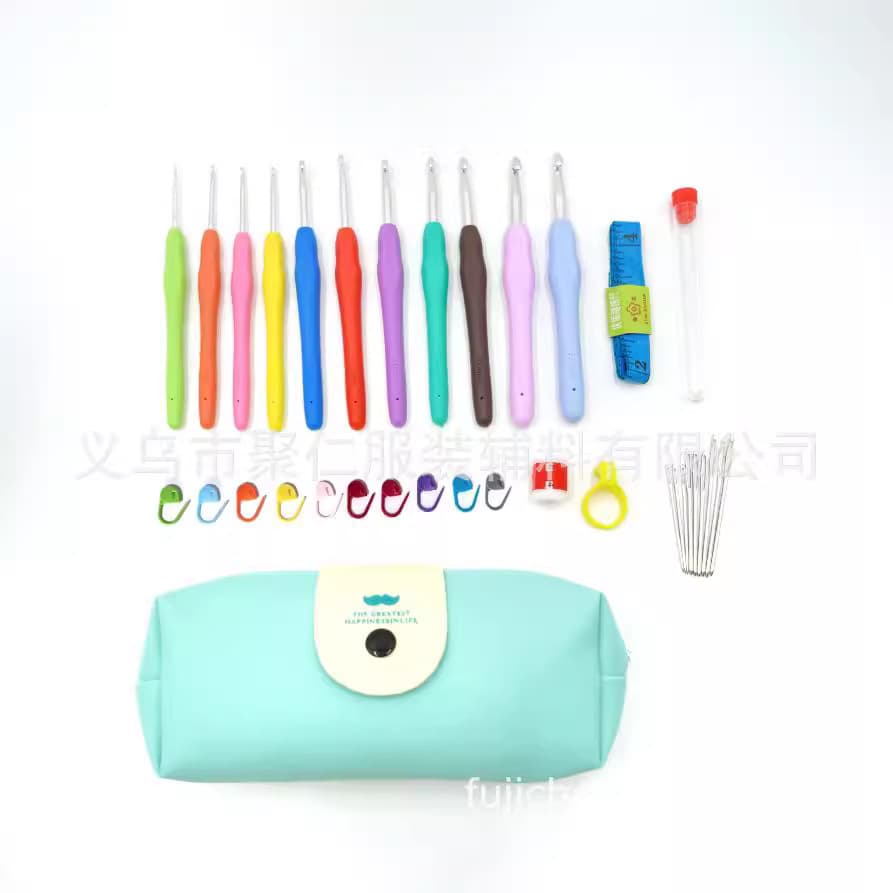 11-Piece Rainbow Crochet Hook Set with Colorful TPR Soft Handle Aluminum Hooks, 30PC