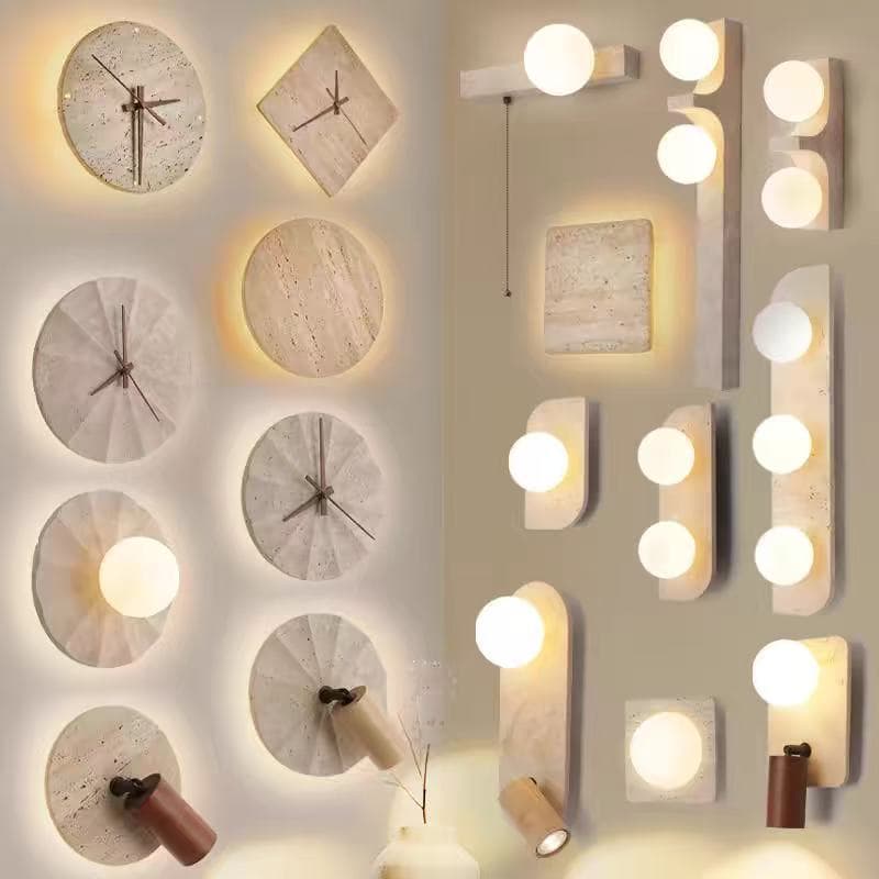 Hot-selling yellow travertine living room bedroom background wall lamp wabi-sabi style Japanese-style B&B hotel entrance bedside wall lamp