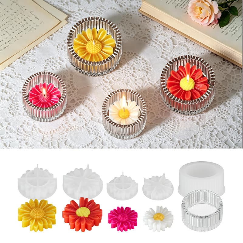 Round Striped Storage Jar Candle Cup Flower Pot Silicone Mold DIY Daisy Decorative Candle Mold