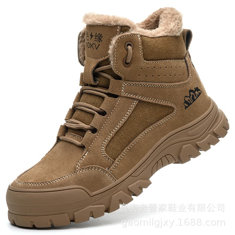 Winter men's safety shoes with fleece lining, warm work shoes, anti-impact, anti-puncture, construction cotton shoes, wear-resistant safety protection